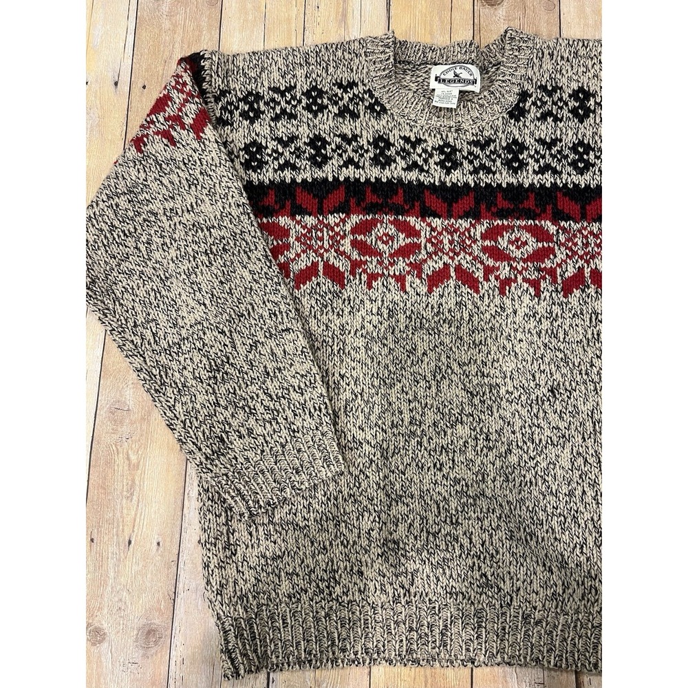 VTG Eddie Bauer Legends 100% Wool Nordic Fair Isle Sweater Brown/Oatmeal M-L - Picture 2 of 9